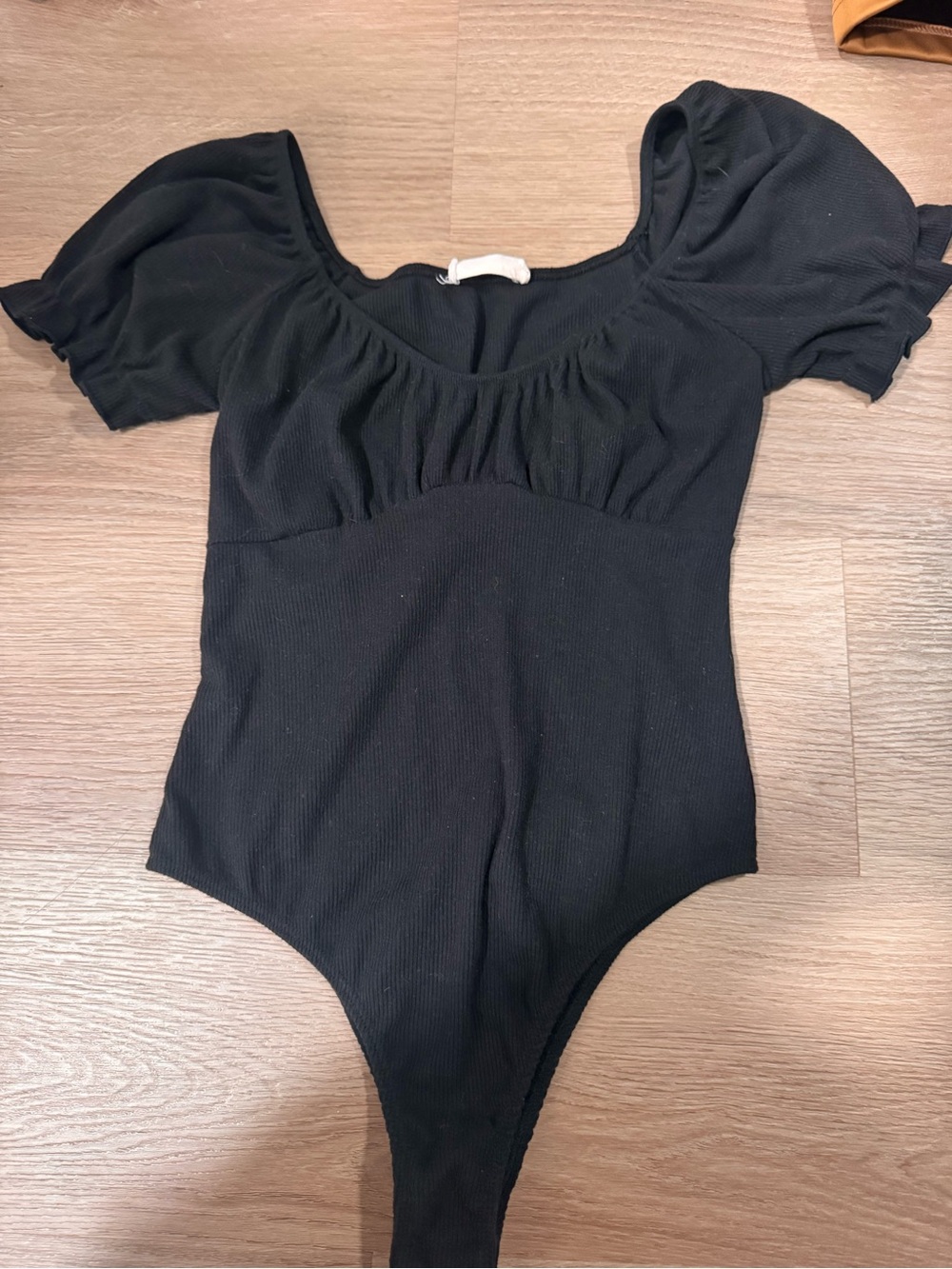 Black Womens Puff Sleeve One-Piece Bodysuit